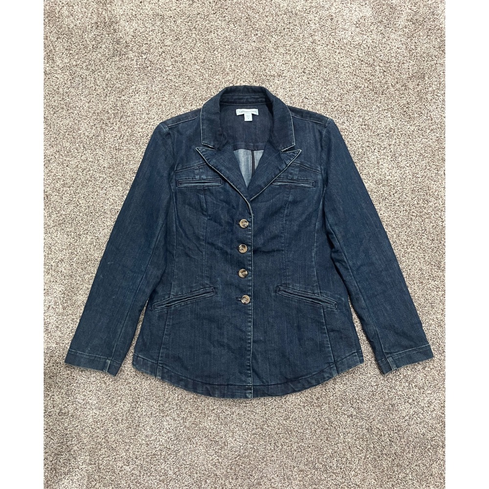 Coldwater Creek Womens Dark Wash Denim Blazer Jacket Blue Size 8 Cotton Stretch